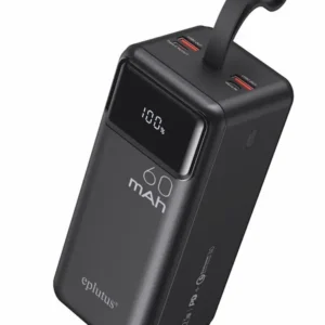 Внешний аккумулятор Eplutus EB‑600Q 60000 мАч — быстрая зарядка PD 3.0 и QC 3.0, 3 порта, LED‑фонарь — доставка по Королеву